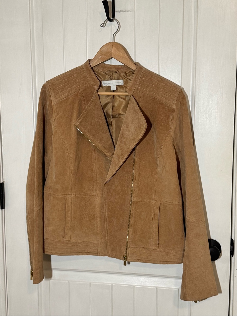 New York & Company Suede Moto Jacket in Tan